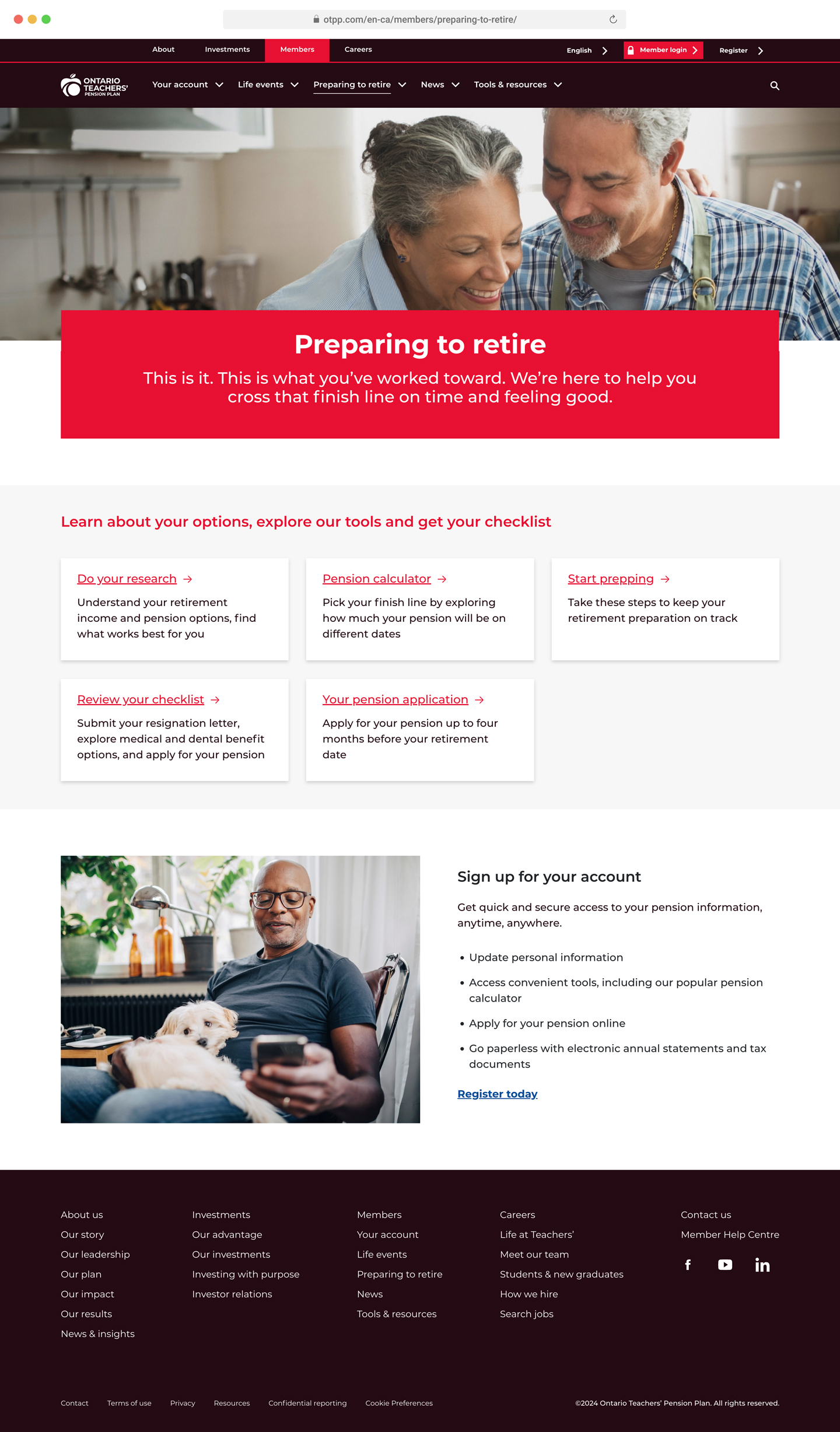 OTPP Preparing for Retirement landing page