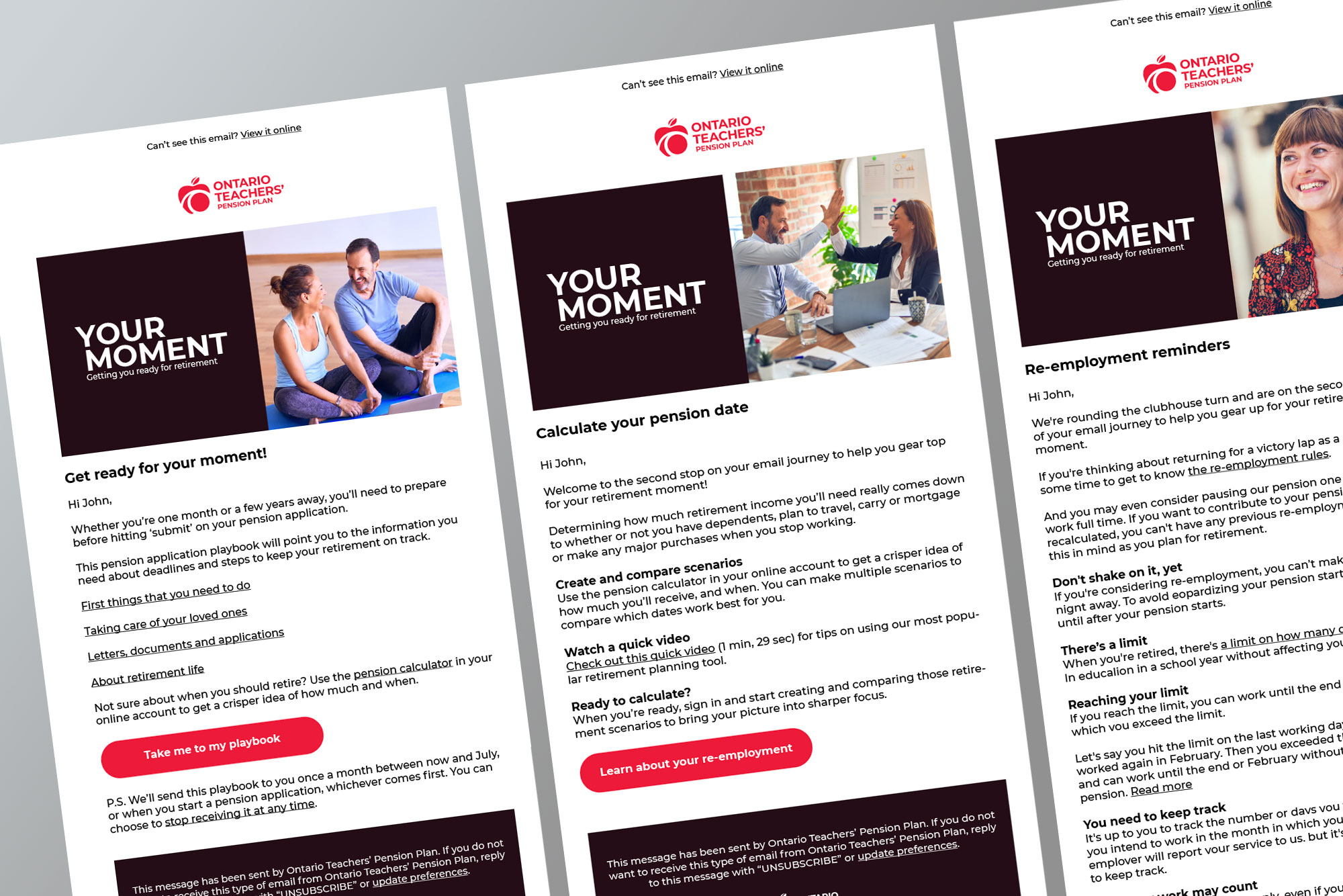 Sample emails from Your Moment campaign